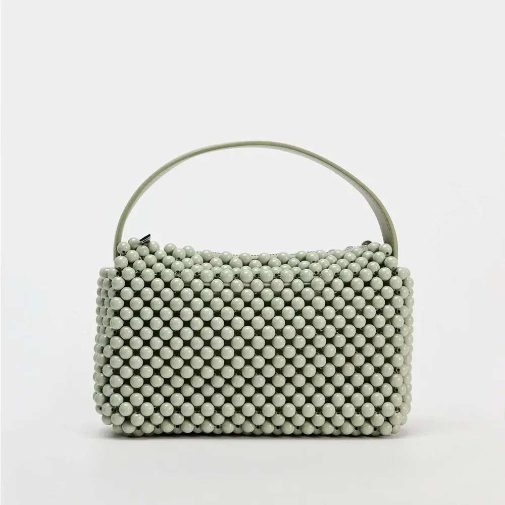 Zara Crossbody Handbag Sage Mint Green Pearl Beaded Leather Strap